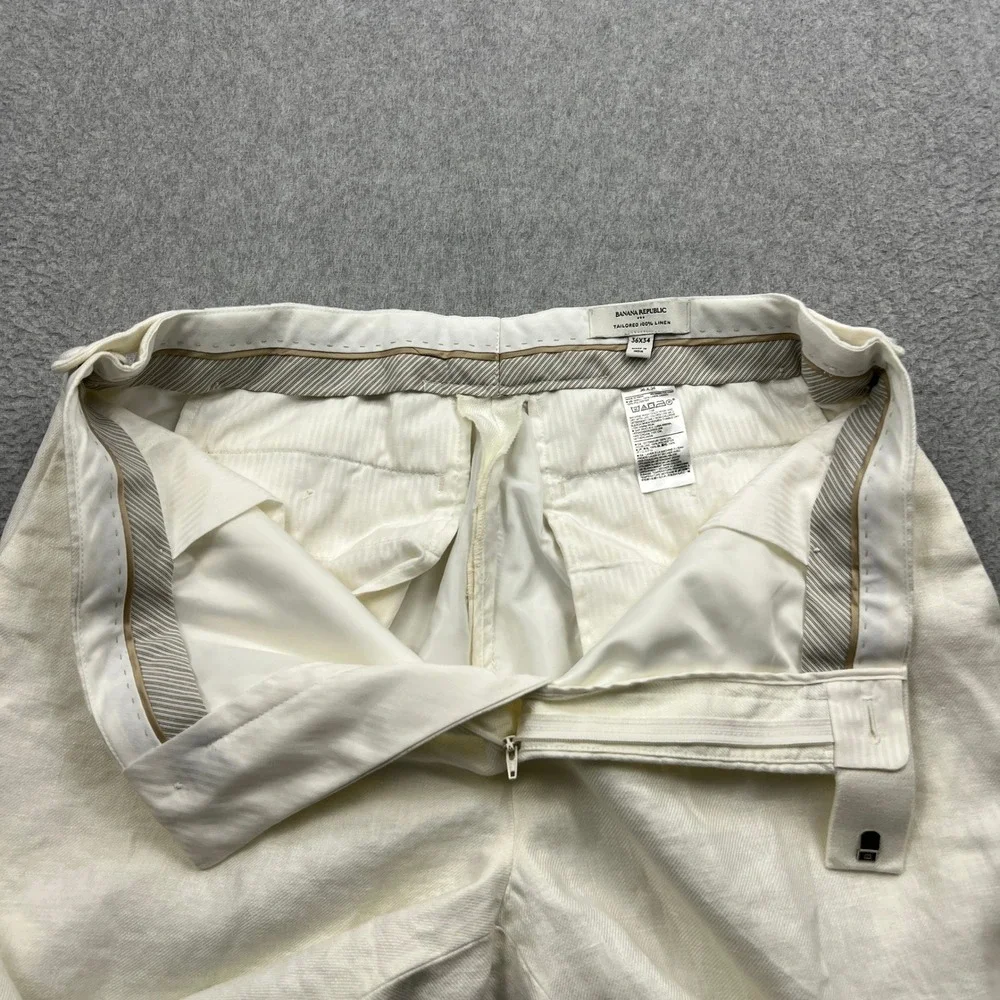 Banana Republic Pants Mens 36x34 (34x29) White Tailored 100% Linen Dress Trouser